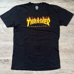 Thrasher Black Short Sleeve Tee Flame Logo Size Small